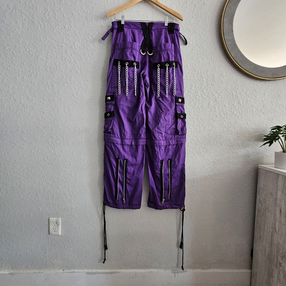 TRIPP NYC✖️Darkstreet Cuff Pants Purple/Black/Silver Metal Chained Cargo SMALL - Picture 9 of 15